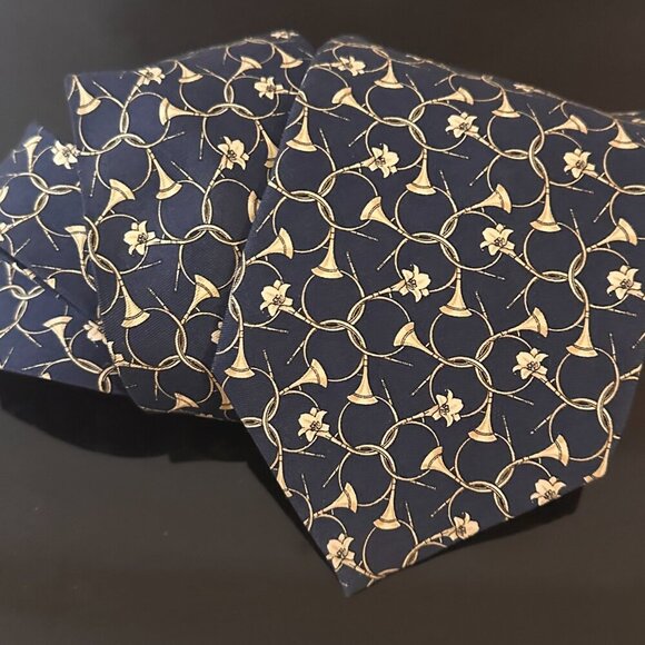 YSL Tie Yves Saint Laurent Silk Necktie Blue Daffodil Designer Couture Floral - Picture 3 of 5
